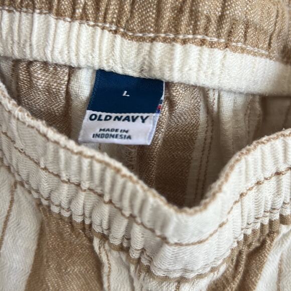 Old Navy High Rise Linen Wide Leg Pants Neutral Stripe Lagenlook Boho Coastal L - Picture 3 of 8